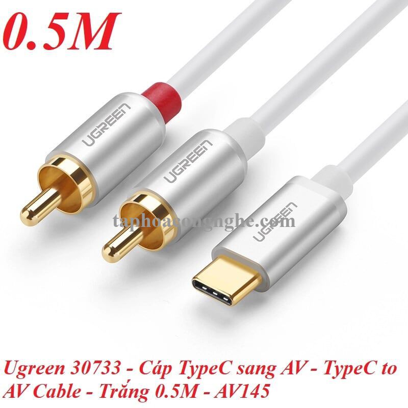 Ugreen 30733 0.5M màu trắng Dây chuyển đổi USB-C sang 2RCA có chipset AV145 30030733